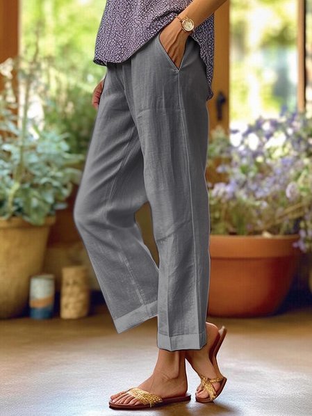 Dana – Linen trouser with turned-up hem